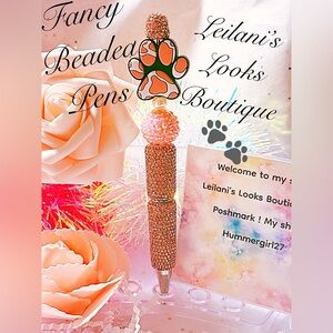 Fancy beaded pen/gifts/paw print/pink beads/girly